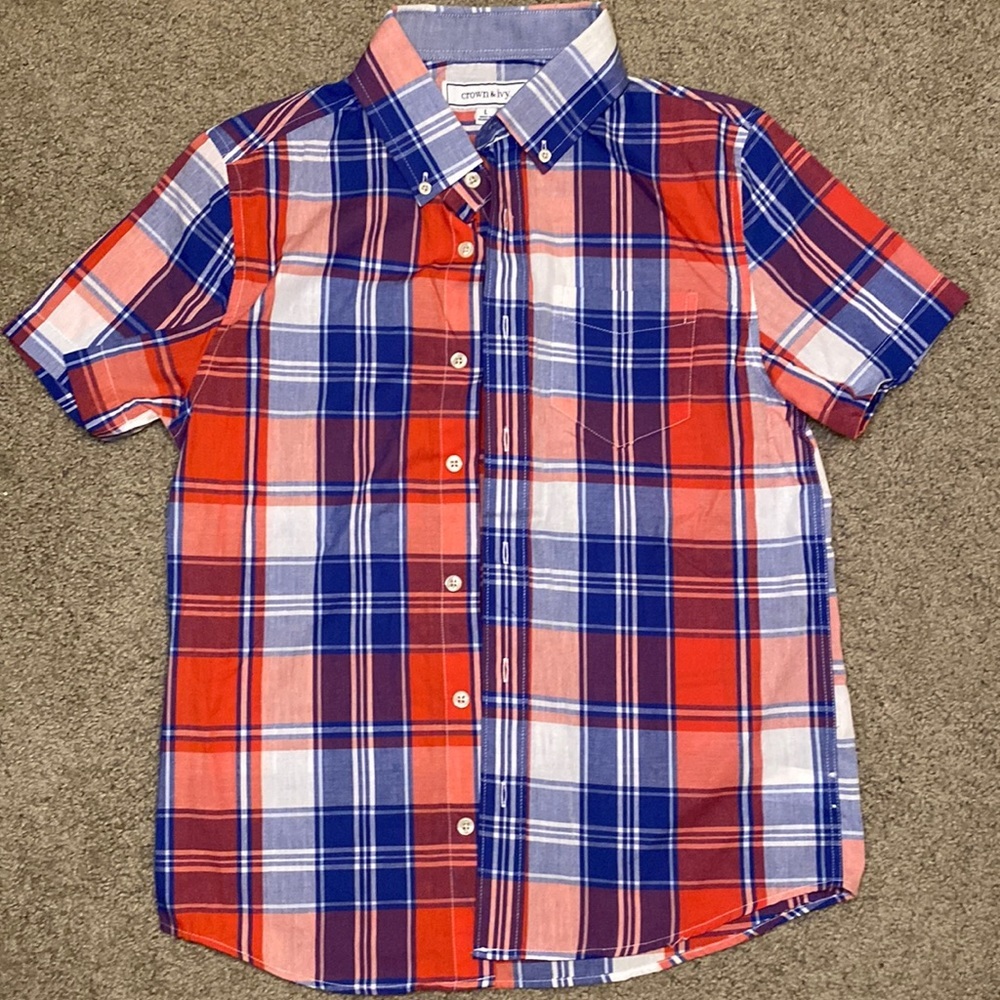 Boy’s Crown and Ivy Plaid Button Down Shirt, Size L (LIKE NEW)